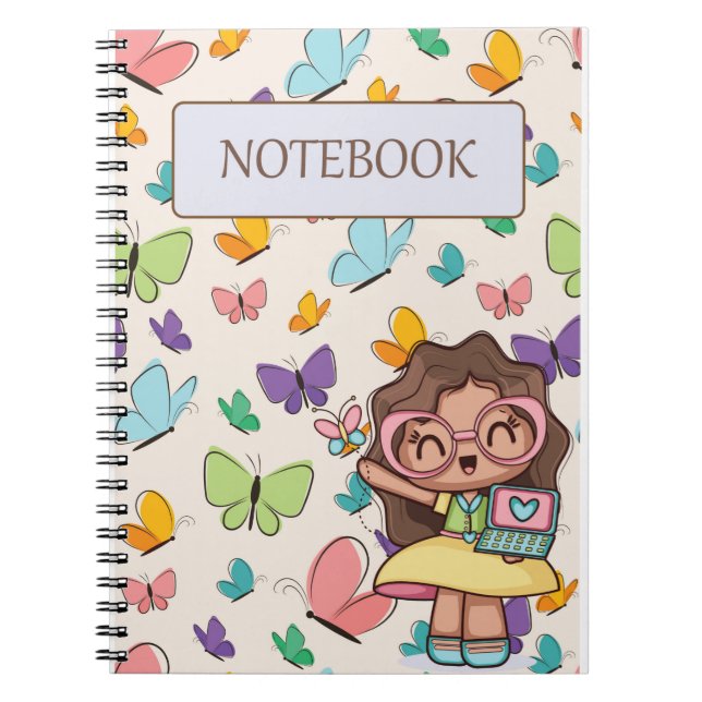 Caderno Espiral padrão de design de borboletas (Frente)