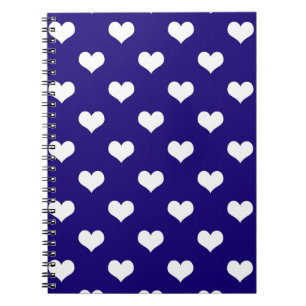 Caderno Espiral Padrão de Design de Coração de Amor Branco Azul
