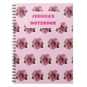 Caderno Espiral Padrão de design de rosa cor-de-rosa minimal editá