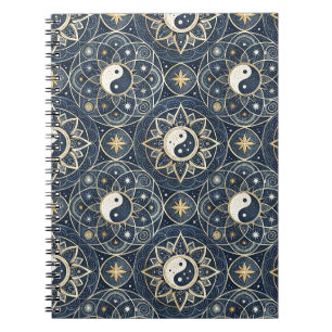Caderno Espiral Padrão de Design Mandala Harmonia Celestial Yin Ya