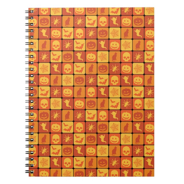 Caderno Espiral Padrão de Dia das Bruxas Laranja (Frente)