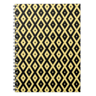Caderno Espiral Padrão de diamante amarelo-limão e preto