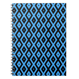 Caderno Espiral Padrão de diamante azul-céu e preto