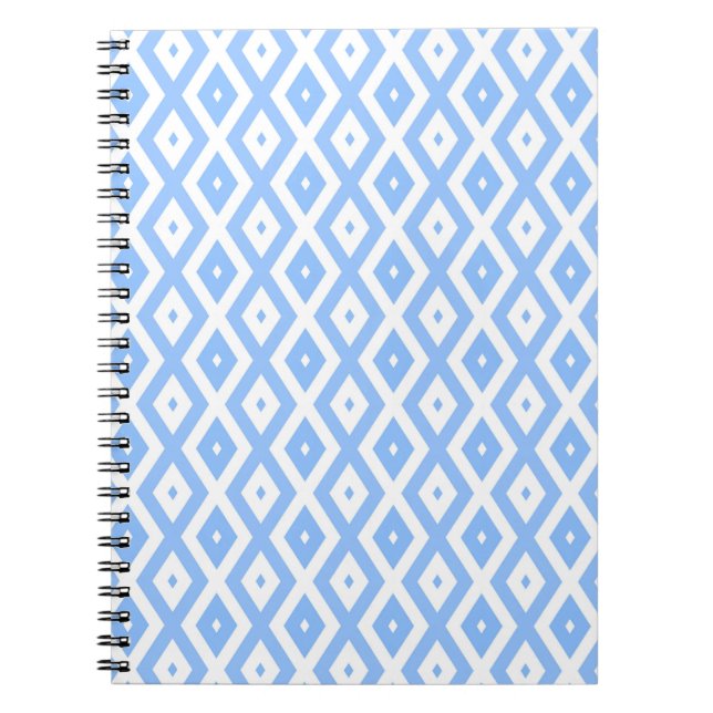 Caderno Espiral Padrão de diamante azul e branco (Frente)