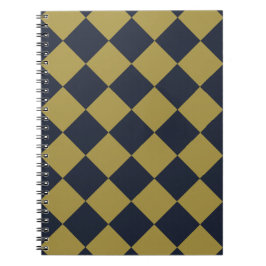 Caderno Espiral Padrão de Diamante Azul Elegante Dourado e Marinho