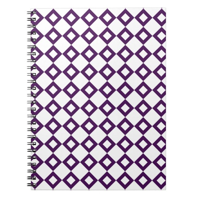 Caderno Espiral Padrão de diamante branco e roxo (Frente)