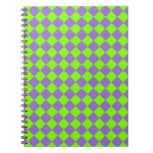 Caderno Espiral Padrão de Diamante do Verificador Verde Roxo