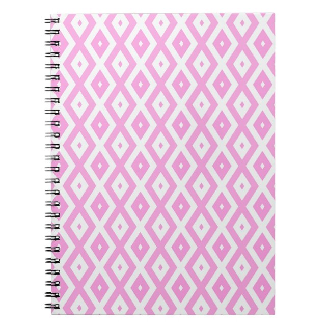 Caderno Espiral Padrão de diamante rosa e branco (Frente)