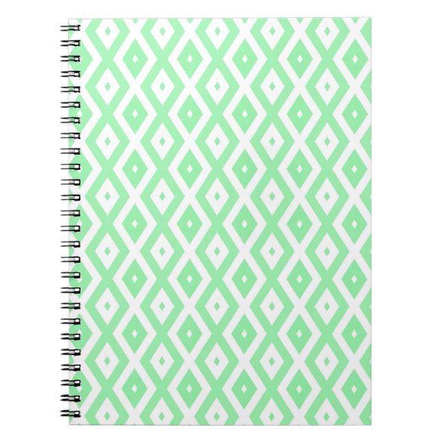 Caderno Espiral Padrão de diamante verde e branco (Frente)