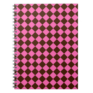 Caderno Espiral Padrão de diamante xadrez marrom chocolate rosa