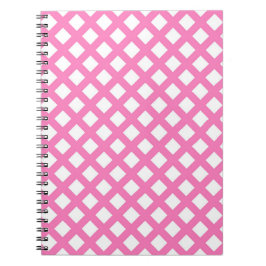 Caderno Espiral Padrão de Diamante Xadrez Rosa Branco