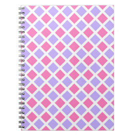 Caderno Espiral Padrão de Diamante Xadrez Rosa Roxo