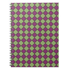 Caderno Espiral Padrão de Diamante Xadrez Verde Roxo
