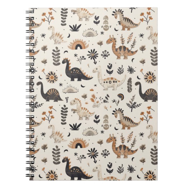 Caderno Espiral Padrão de Dinossauro da Selva Boho (Frente)