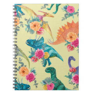 Caderno Espiral Padrão de dinossauros de pintura aquosa. Bana sem