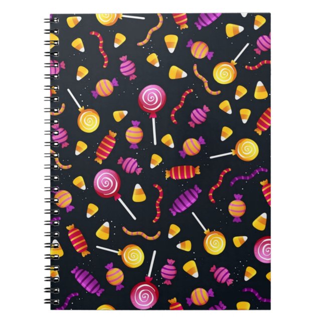 Caderno Espiral Padrão de doces do Dia das Bruxas (Frente)