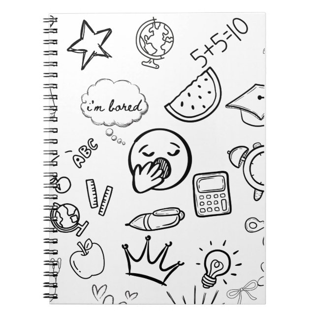 Caderno Espiral Padrão de Dodle Desenhado pela Mão Quirky (Frente)