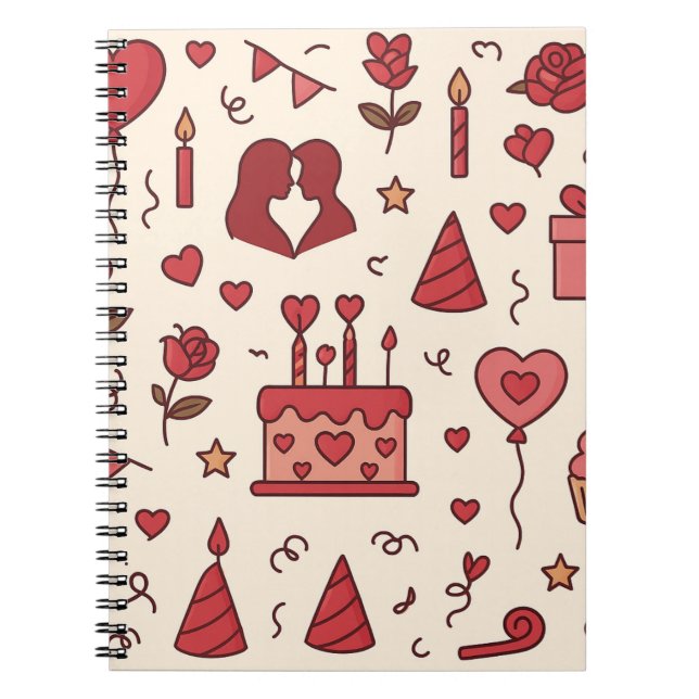 Caderno Espiral Padrão de Doodle de Celebração Romântica (Frente)