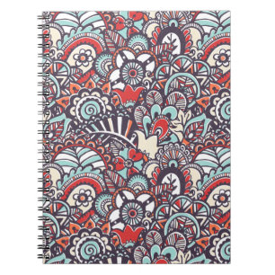 Caderno Espiral Padrão de Doodle Floral de Paisley