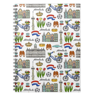Caderno Espiral Padrão de Doodle na Holanda