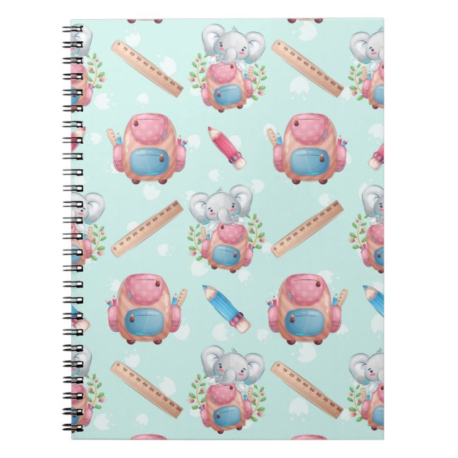 Caderno Espiral Padrão de Elefante de Volta às Aulas (Frente)