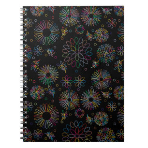 Caderno Espiral Padrão de Espirais de Flores de Arte em Linha Colo