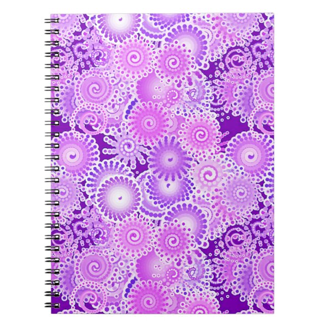 Caderno Espiral Padrão de espiral frontal, tons roxos (Frente)