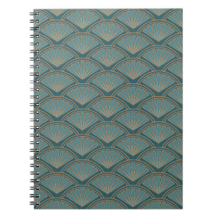 Caderno Espiral Padrão de estilo Art Deco na cor azul teal