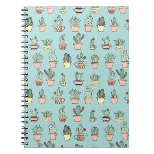 Caderno Espiral Padrão De Estilo Desenhado À Mão De Cactus Colo