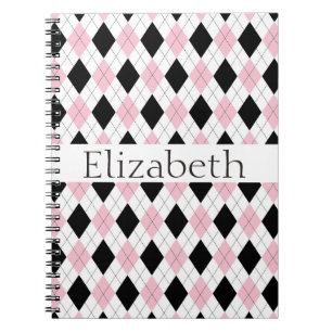 Caderno Espiral Padrão de Estilo Preto Cor-de-Rosa Personalizado