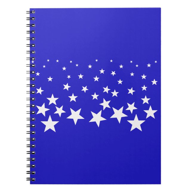 Caderno Espiral Padrão de estrela branca sobre fundo azul (Frente)
