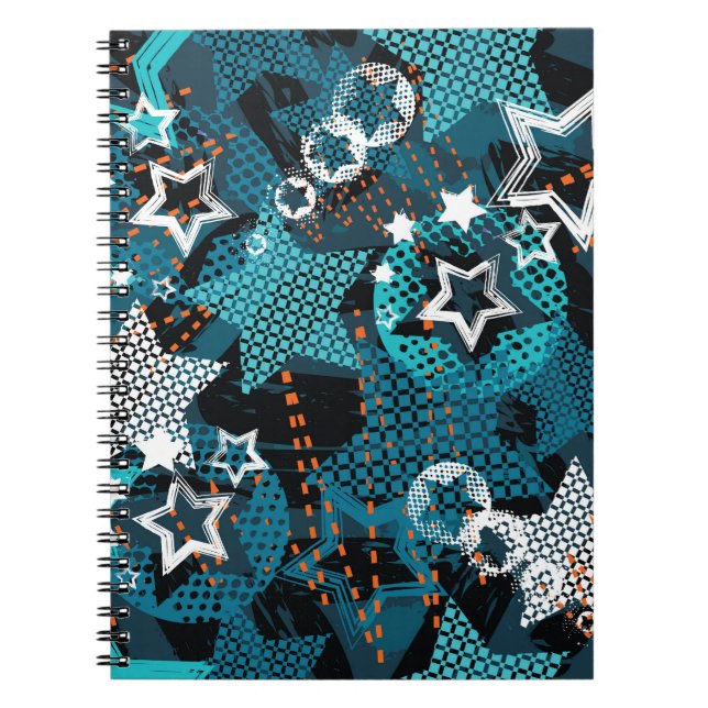 Caderno Espiral Padrão de estrela grunge, design infantil divertid (Frente)
