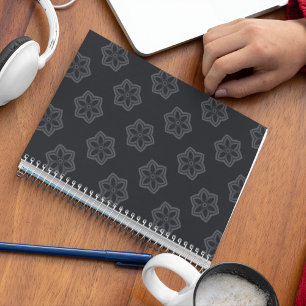 Caderno Espiral Padrão de Estrela Preta e Cinza