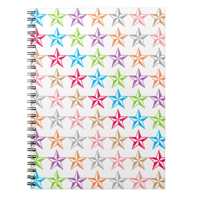 Caderno Espiral Padrão de estrelas coloridas (Frente)