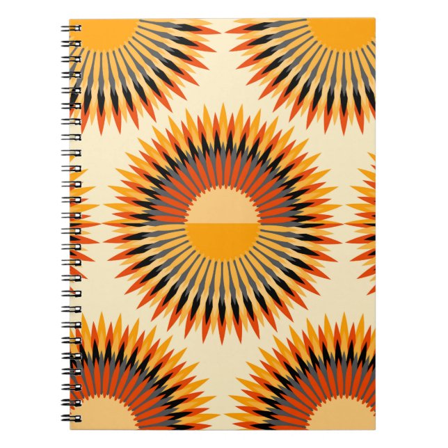 Caderno Espiral Padrão de Estrelas das Flores de Marfim Laranja (Frente)