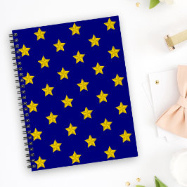 Caderno Espiral Padrão de estrelas Douradas, Marinho azul, exclusi