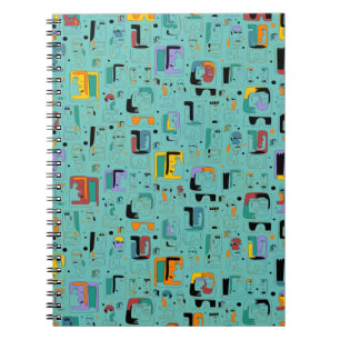 Caderno Espiral Padrão de faces maias tribais abstratas 1