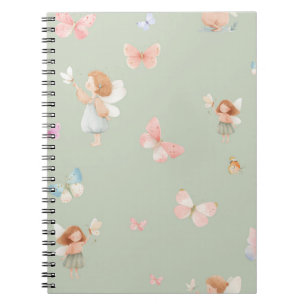 Caderno Espiral Padrão de Fada Pastel com Design de Borboleta Fofo