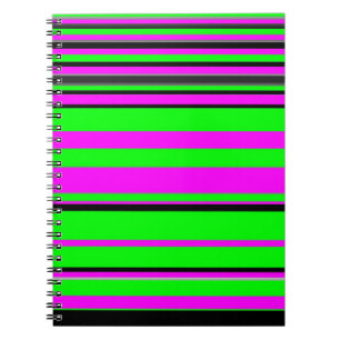 Caderno Espiral Padrão de Faixa Colorida Verde Rosa Quente