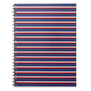 Caderno Espiral Padrão de Faixa Vermelha marinho Azul