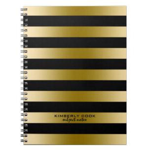Caderno Espiral Padrão de faixas pretas e Douradas