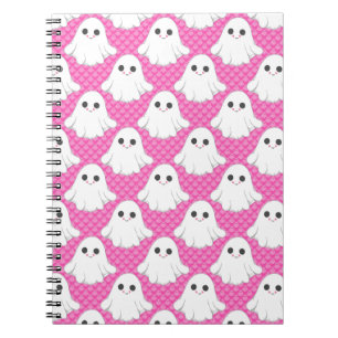 Caderno Espiral Padrão de Fantasma Rosa Fofo Kawaii Halloween Spir