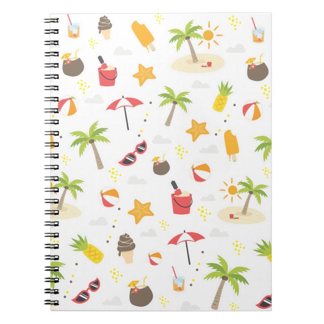 Caderno Espiral Padrão de Férias de Praia Tropical de Verão Design (Frente)