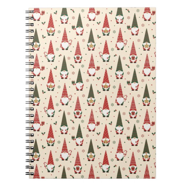 Caderno Espiral Padrão de festa de Gnome de Natal (Frente)