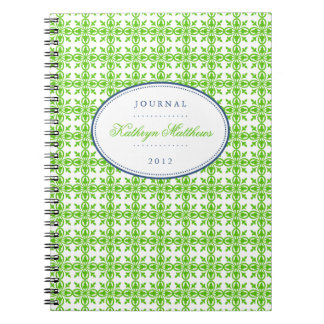 Caderno Espiral Padrão de filigrana verde marinho azul oval