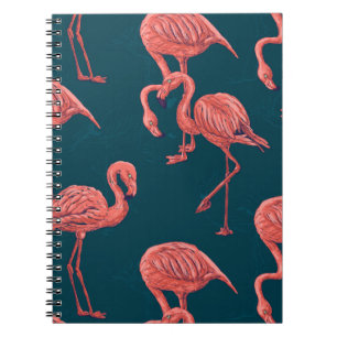 Caderno Espiral Padrão de flamingo coral vivo