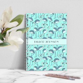 Caderno Espiral Padrão de Flamingos Azuis Modernos