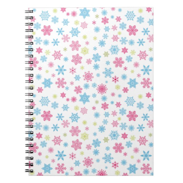 Caderno Espiral Padrão de Floco de Neve Feriado de Natal (Frente)
