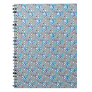 Caderno Espiral Padrão de Flocos de Neve de cinzas modernas e azu
