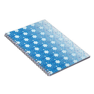 Caderno Espiral Padrão de flocos de neve de cor azul e branca